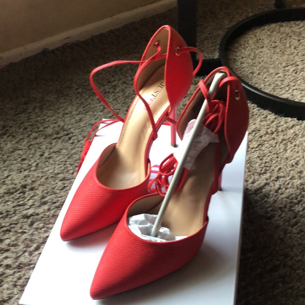 Justfab “Mari” red lace up heels -Never worn